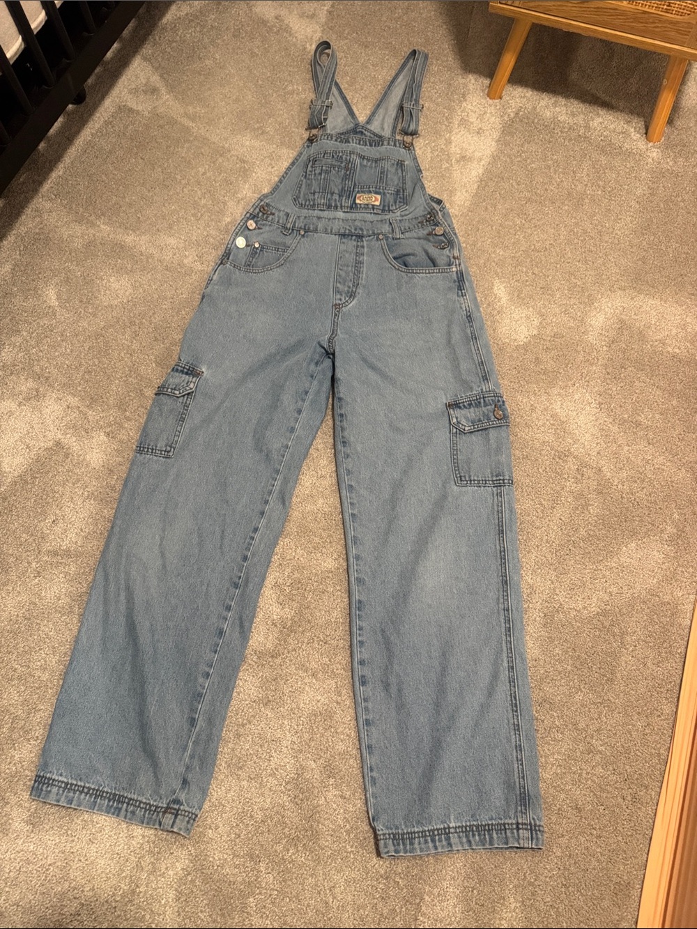 Women's Light Blue Denim Jeans Overalls with Cargo Pockets